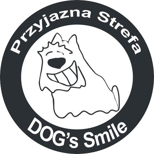 Logo dog's smile, uśmiechnięty pies, przyjazna strefa